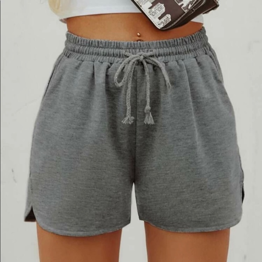 Gray Drawstring Track Shorts